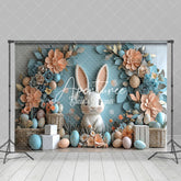 Aperturee - Aperturee Fine Art Orange Blue Floral Bunny Easter Backdrop